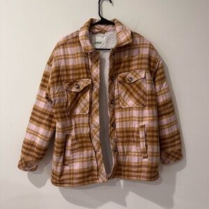 Aerie Sherpa lined plaid button up shacket Womens size XS